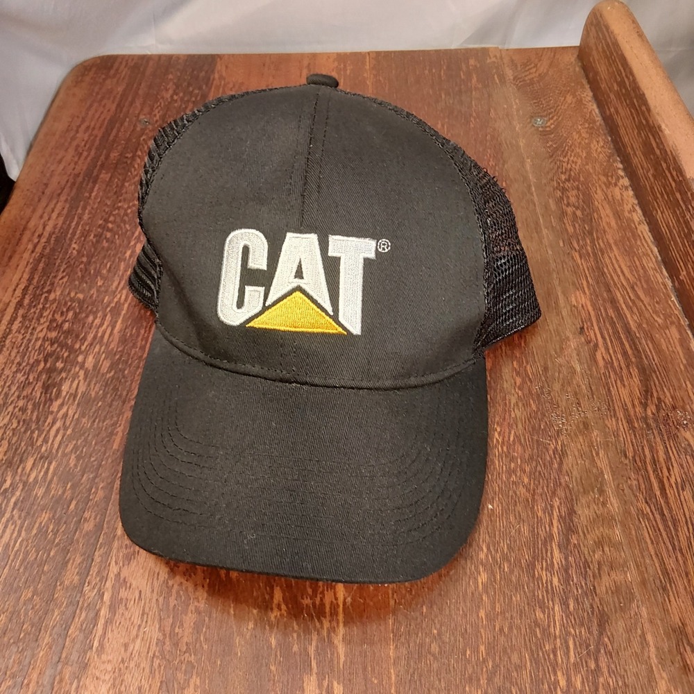 Caterpillar CAT Trucker Hat Black Mesh Back Adjustable Embroidered Logo Cap Mens